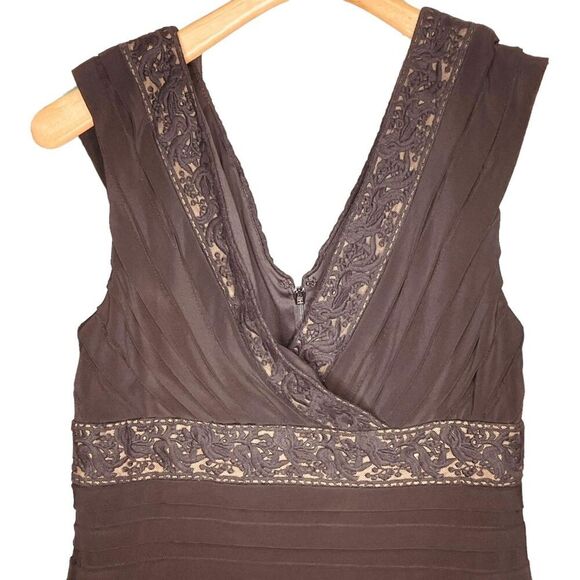 Adrianna Papell Tiered Lace Sheath Dress Black Nude Formal Cocktail | Size 10 - Picture 3 of 10